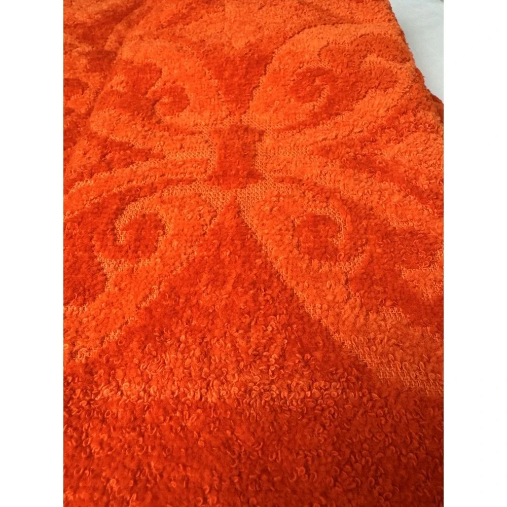 VTG JC Penney Textured Bath & Hand Towel Set Orange 70s MCM Sculpted